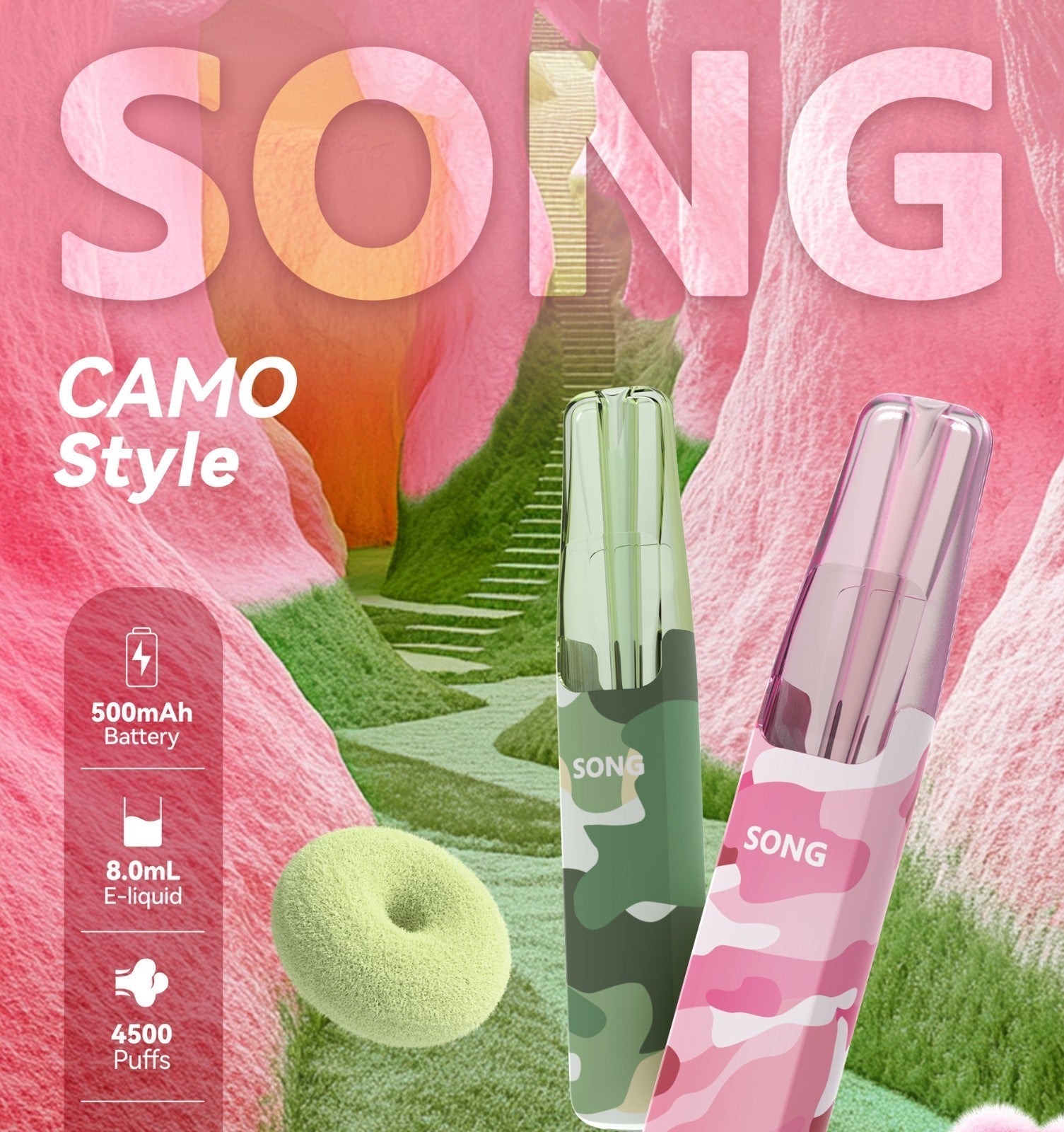 正品崧鸭嘴兽 Song Camo Series A36迷彩杆身一次性电子烟4500口-多口味可选 图片 3