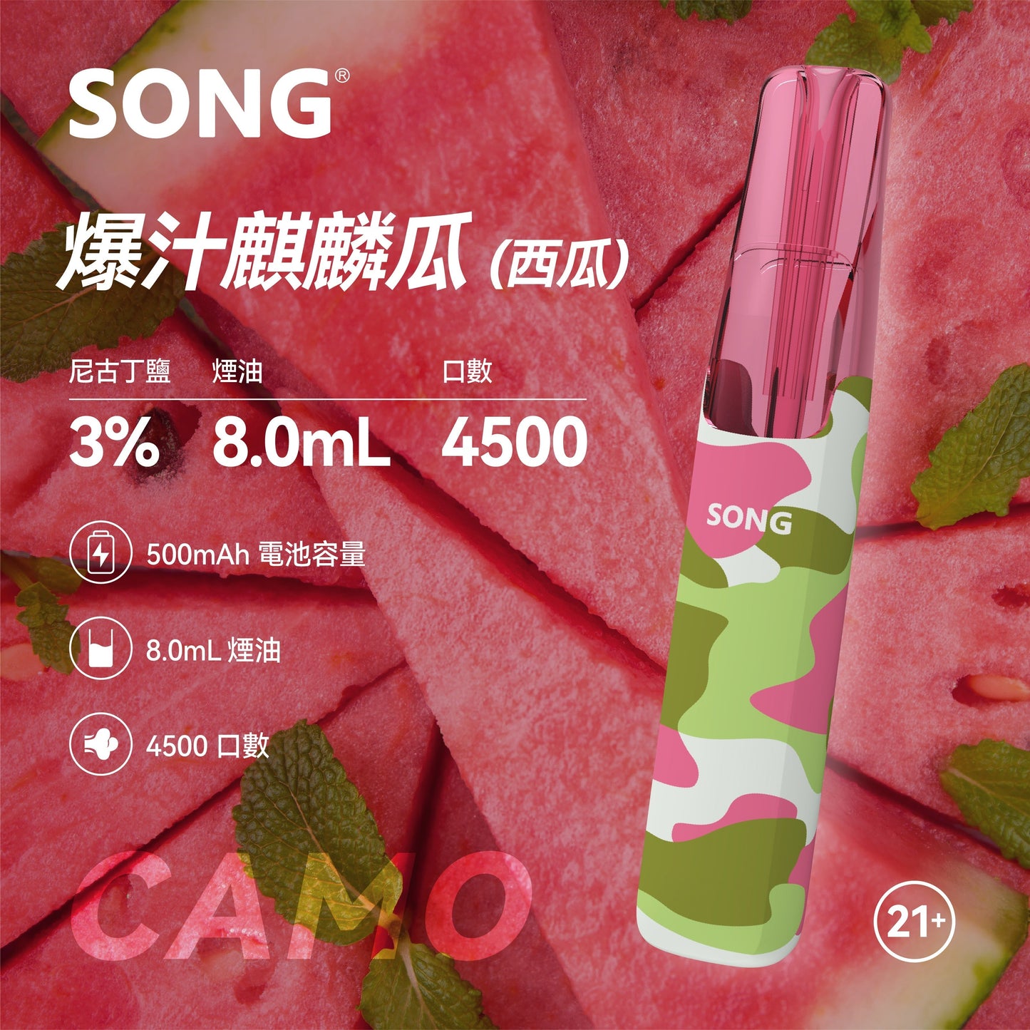 崧鸭嘴兽 Song Camo Series A36迷彩杆身一次性电子 黑冰薄荷 图片8 - RELX.HK