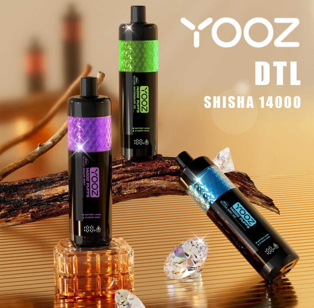 正品柚子水烟YOOZ SHISHA 14000口 DTL水晶炫彩钻石切割工艺大烟雾肺吸模式油量电量显示一次性电子烟-多口味可选 图片 3